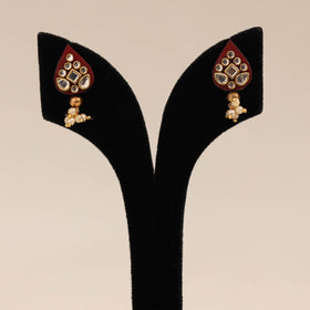 Red - handmade kundan work earrings 85 - handcrafted