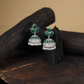 Green - antique silver finish oxidised stone work jhumka