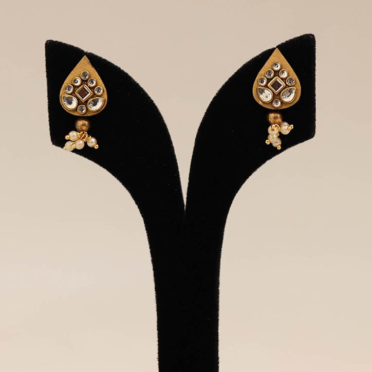 Yellow - handmade kundan work earrings 86 - handcrafted