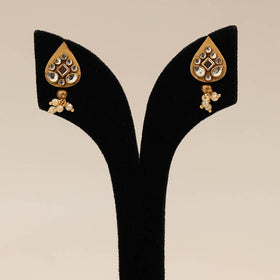 Yellow - handmade kundan work earrings 86 - handcrafted