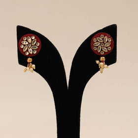 Red - handmade kundan work earrings 87 - handcrafted
