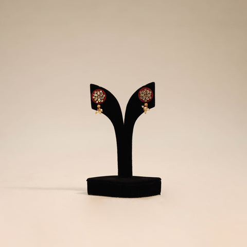 Red - handmade kundan work earrings 87 - handcrafted