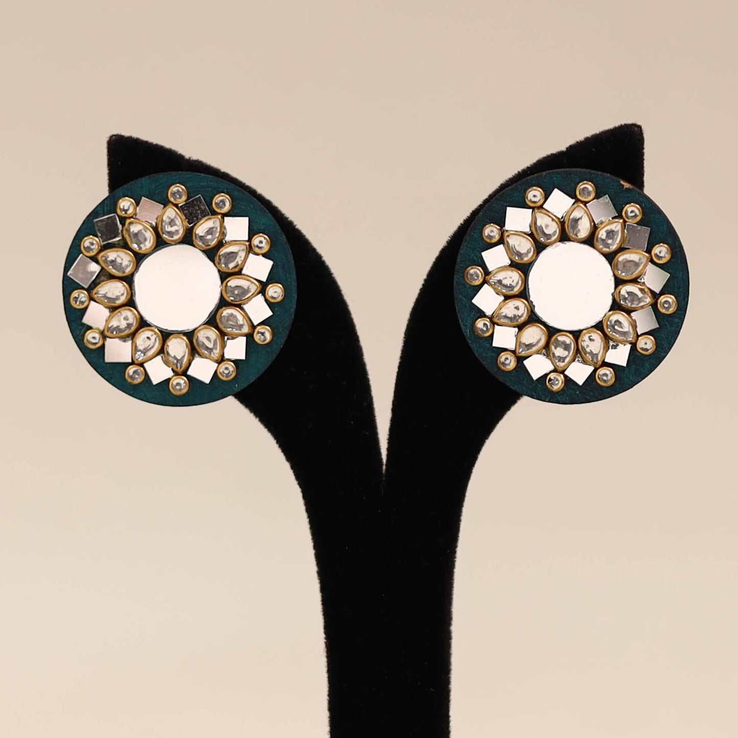 Green - handmade kundan work earrings 88 - handcrafted