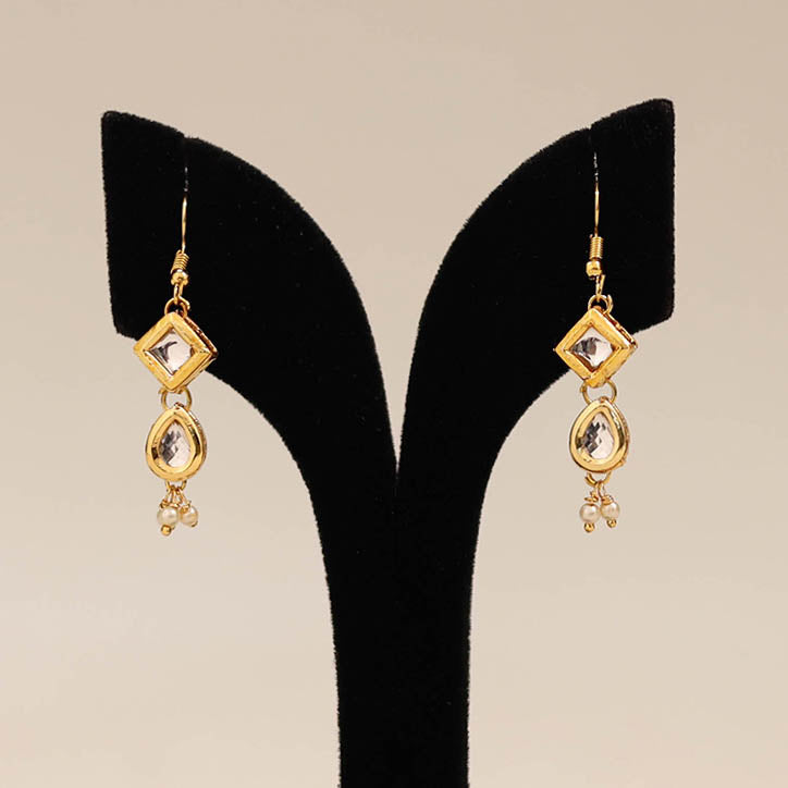 Yellow - handmade kundan work earrings 90 - handcrafted