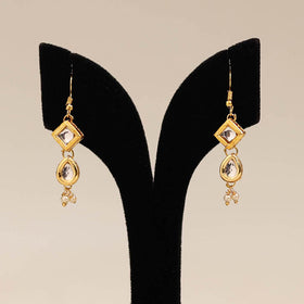 Yellow - handmade kundan work earrings 90 - handcrafted
