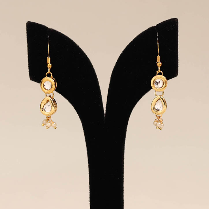 Yellow - handmade kundan work earrings 91 - handcrafted