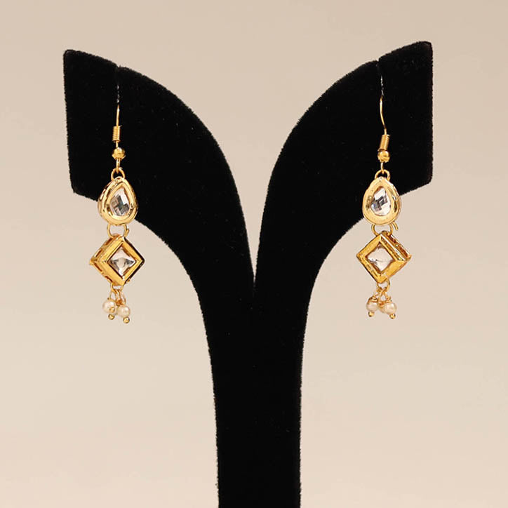 Yellow - handmade kundan work earrings 92 - handcrafted