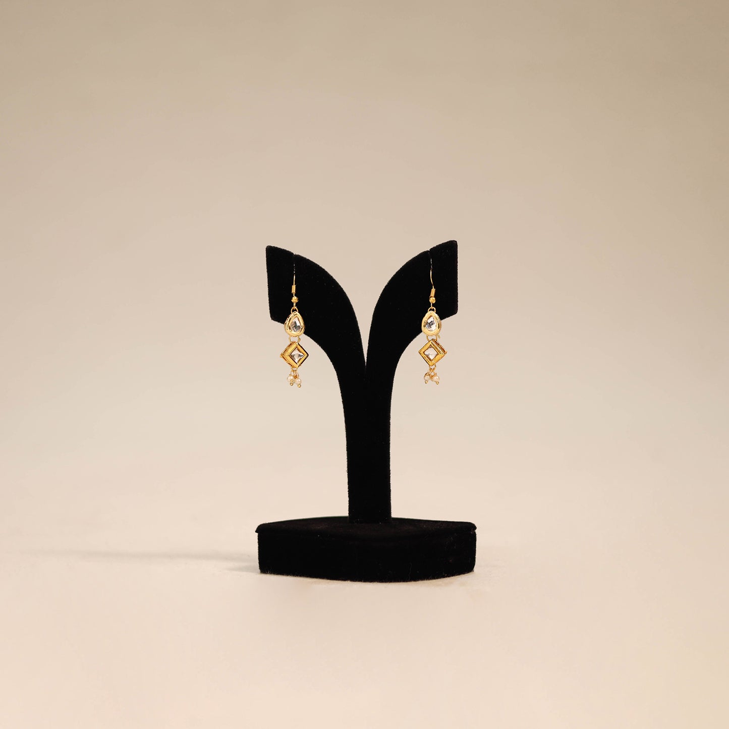 Yellow - handmade kundan work earrings 92 - handcrafted