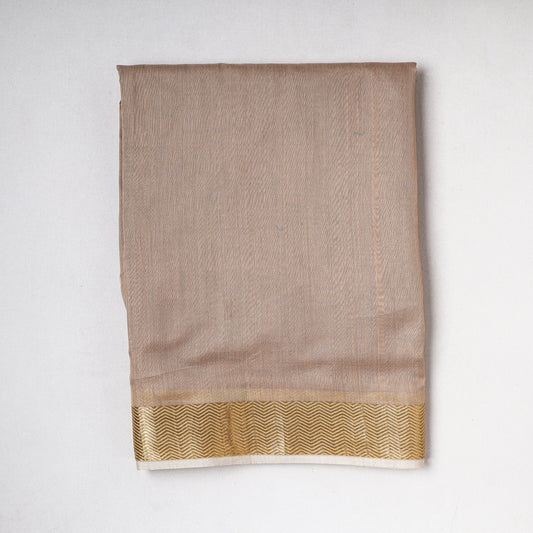 Brown - Traditional Maheshwari Silk Handloom Fabric with Zari Border