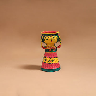 Women - Handpainted Manjusha Art Terracotta Doll Candle Stand for Home Decor 08