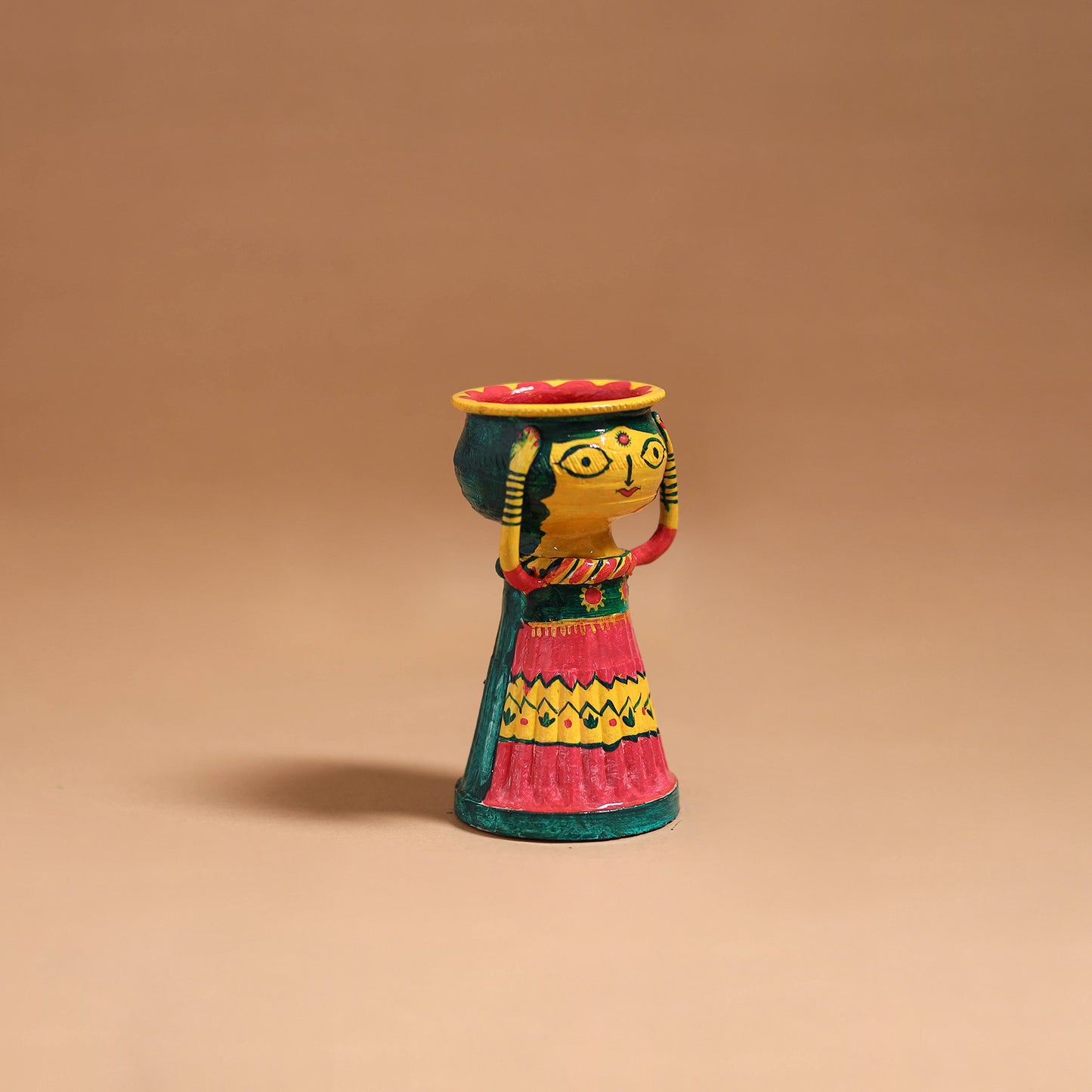 Women - Handpainted Manjusha Art Terracotta Doll Candle Stand for Home Decor 08