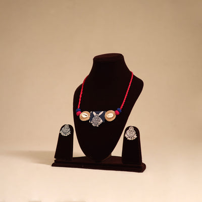 Red - german silver jute & fabart necklace set 63