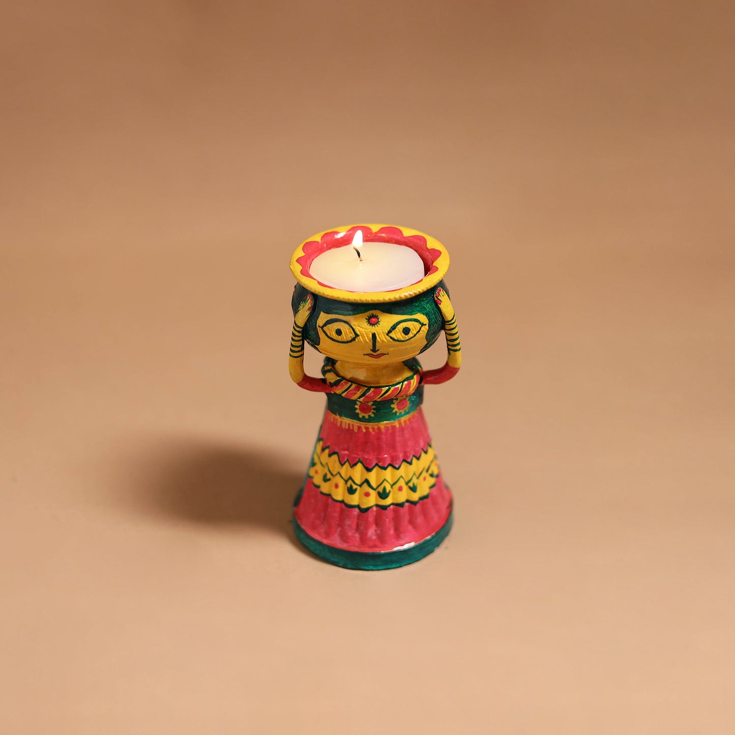 Women - Handpainted Manjusha Art Terracotta Doll Candle Stand for Home Decor 08
