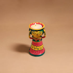 Women - Handpainted Manjusha Art Terracotta Doll Candle Stand for Home Decor 08