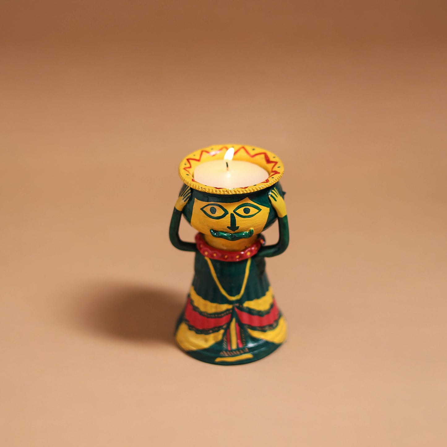 Man - Handpainted Manjusha Art Terracotta Doll Candle Stand for Home Decor 01