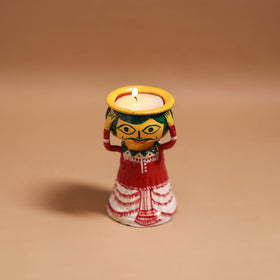 Man - Handpainted Manjusha Art Terracotta Doll Candle Stand for Home Decor 02