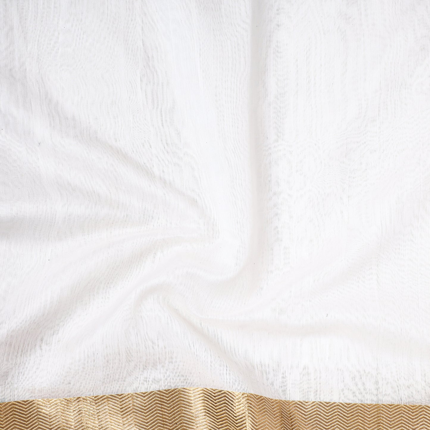 White - Traditional Maheshwari Silk Handloom Fabric with Zari Border