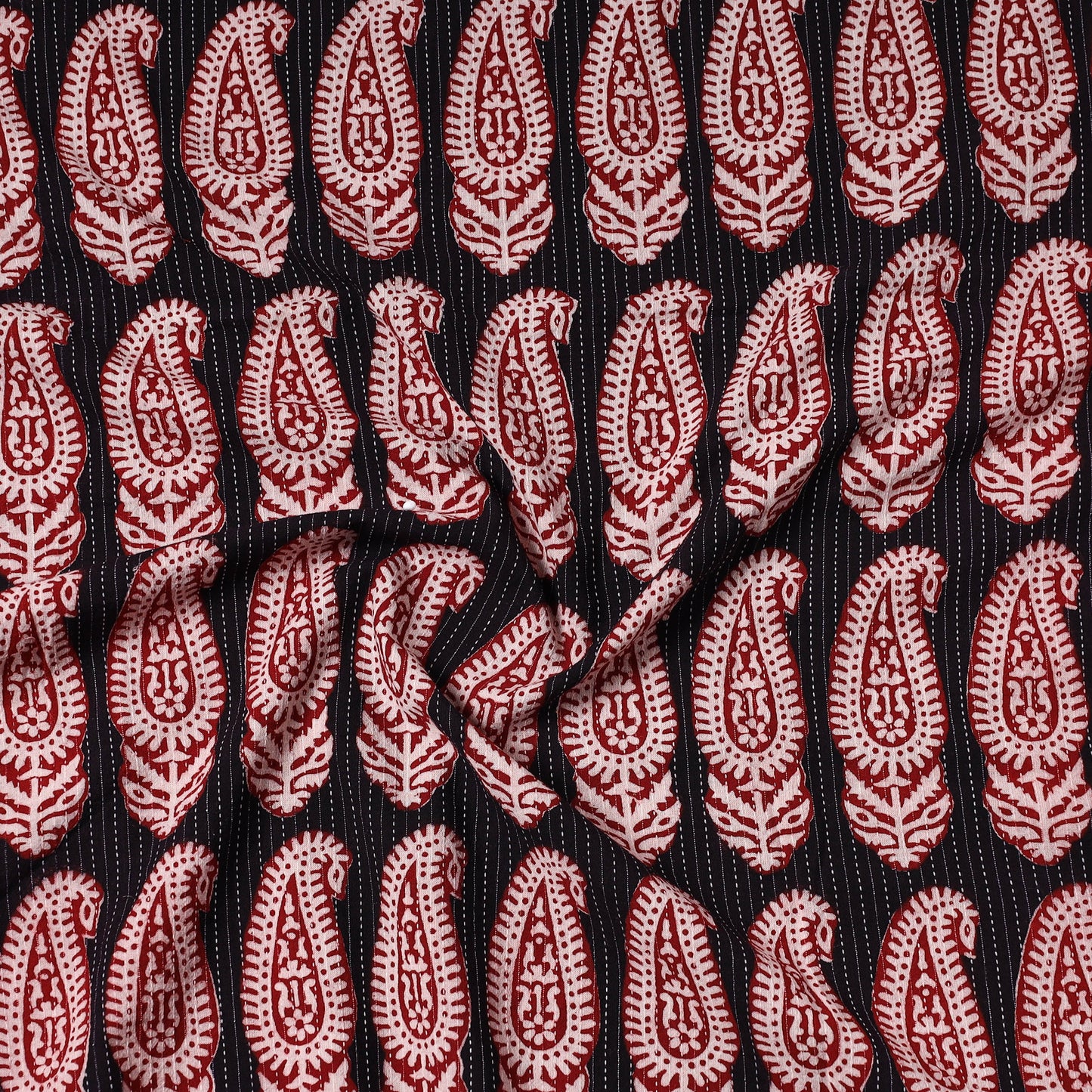Black - Bagh Block Printed Kantha Style Cotton Precut Fabric (1.55 meter) 86