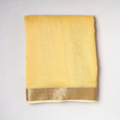 Yellow - Traditional Maheshwari Silk Handloom Fabric with Zari Border