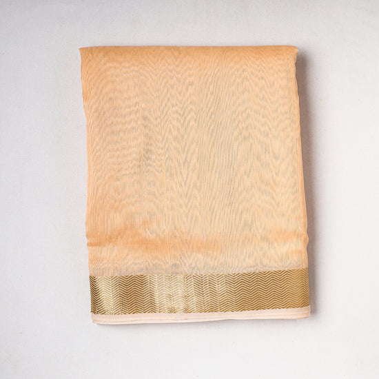 Orange - Traditional Maheshwari Silk Handloom Fabric with Zari Border