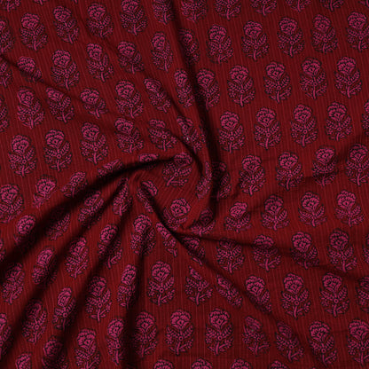 Red - Bagh Block Printed Kantha Style Cotton Precut Fabric (1.15 meter) 89