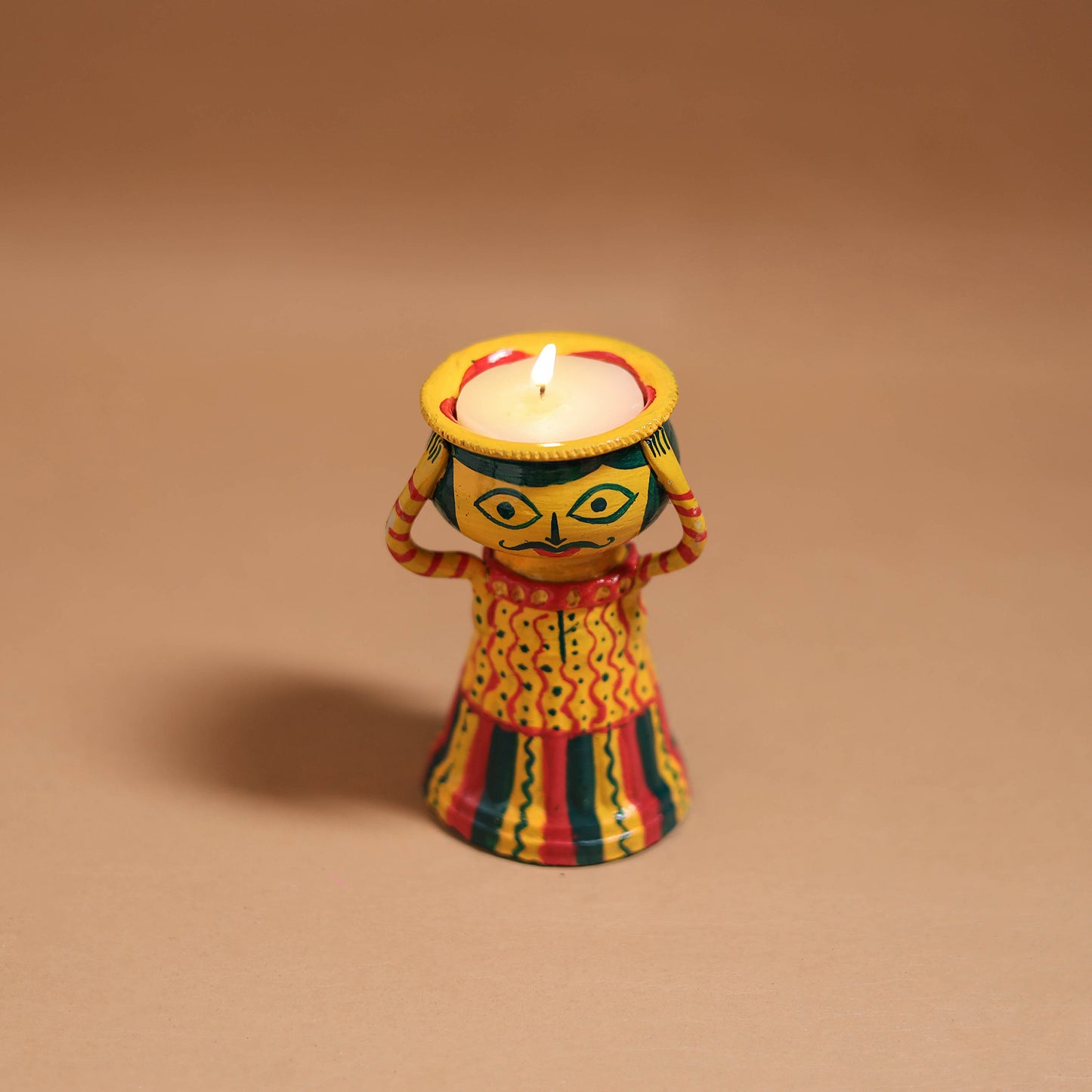 Man - Handpainted Manjusha Art Terracotta Doll Candle Stand for Home Decor 05