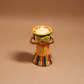 Man - Handpainted Manjusha Art Terracotta Doll Candle Stand for Home Decor 05