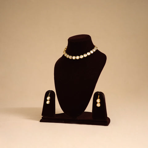 Yellow - handmade kundan work necklace set 04 - handcrafted