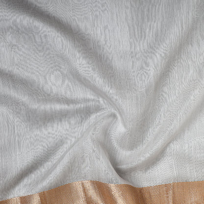 Grey - Traditional Maheshwari Silk Handloom Fabric with Zari Border