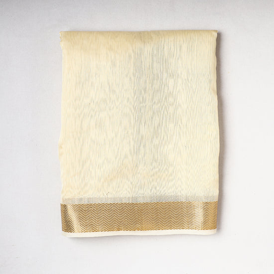 Beige - Traditional Maheshwari Silk Handloom Fabric with Zari Border