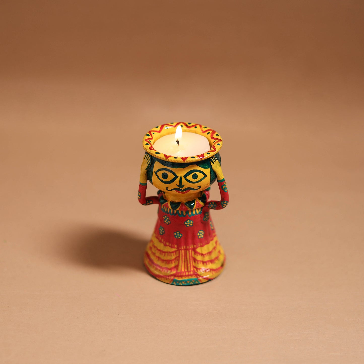 Man - Handpainted Manjusha Art Terracotta Doll Candle Stand for Home Decor 07