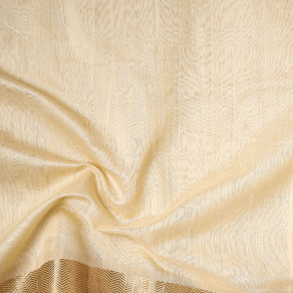 Beige - Traditional Maheshwari Silk Handloom Fabric with Zari Border