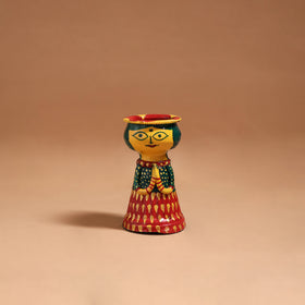 Women - Handpainted Manjusha Art Terracotta Doll Candle Stand for Home Decor 09