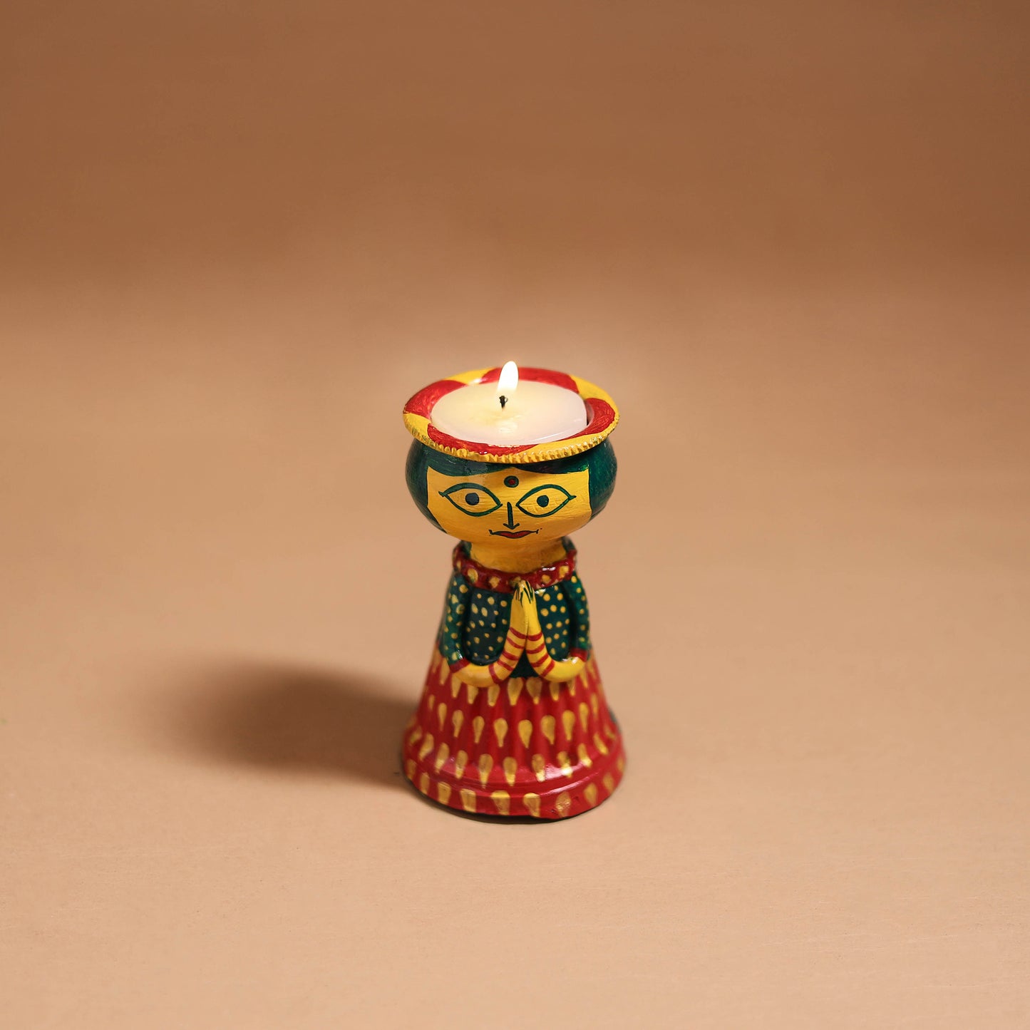 Women - Handpainted Manjusha Art Terracotta Doll Candle Stand for Home Decor 09