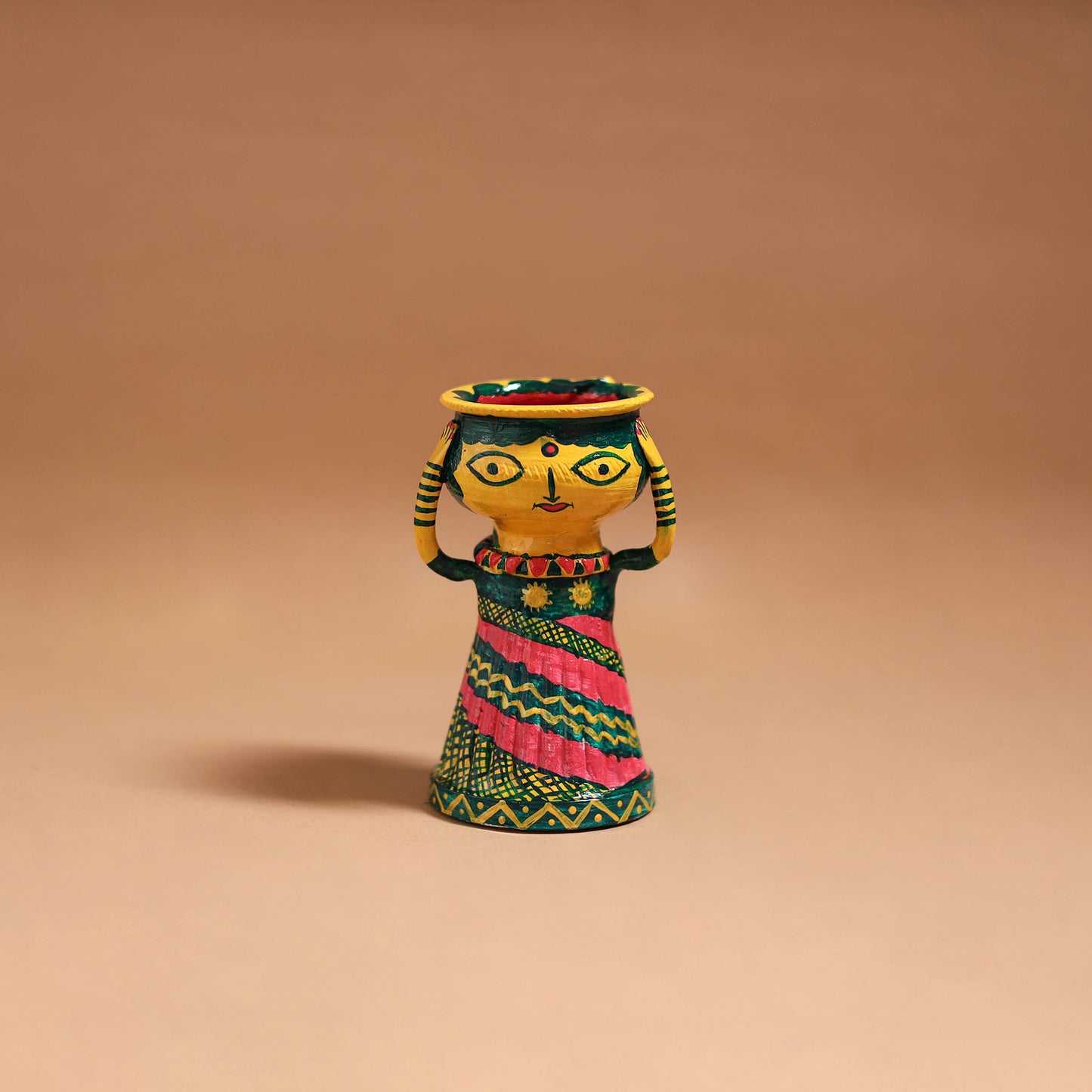 Women - Handpainted Manjusha Art Terracotta Doll Candle Stand for Home Decor 10
