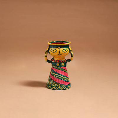 Women - Handpainted Manjusha Art Terracotta Doll Candle Stand for Home Decor 10