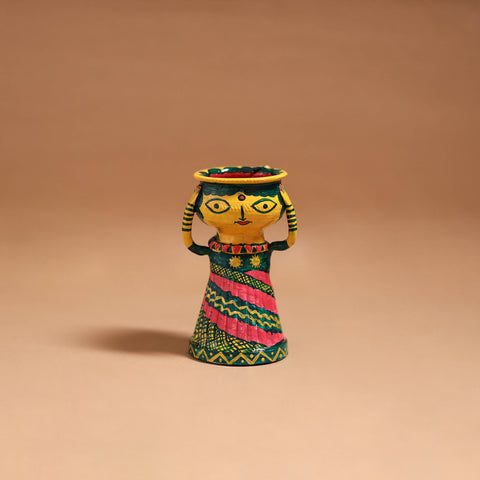 Women - Handpainted Manjusha Art Terracotta Doll Candle Stand for Home Decor 10