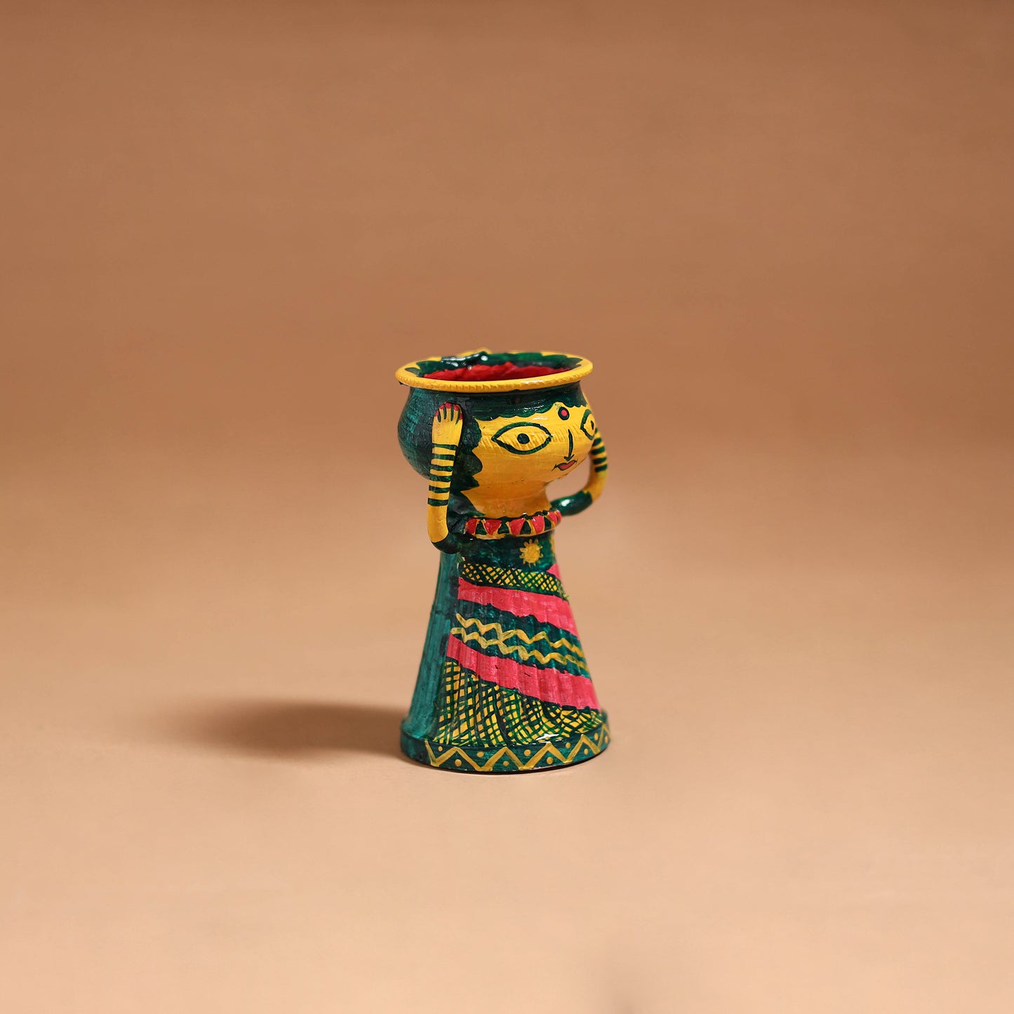 Women - Handpainted Manjusha Art Terracotta Doll Candle Stand for Home Decor 10