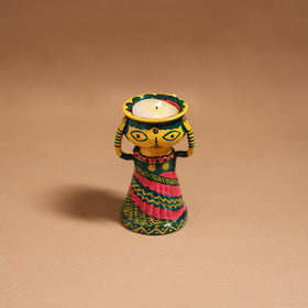 Women - Handpainted Manjusha Art Terracotta Doll Candle Stand for Home Decor 10