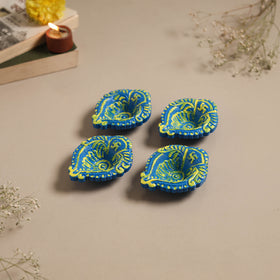 Decorative handpainted clay diya (set of 4) 13 - handcrafted