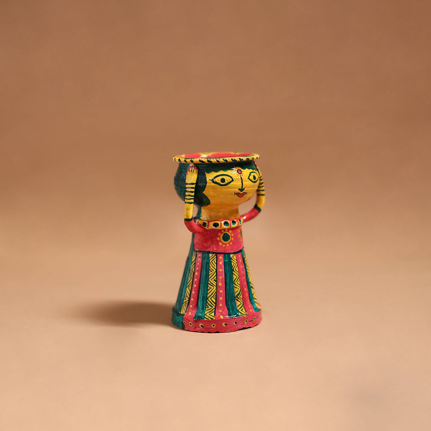 Women - Handpainted Manjusha Art Terracotta Doll Candle Stand for Home Decor 12