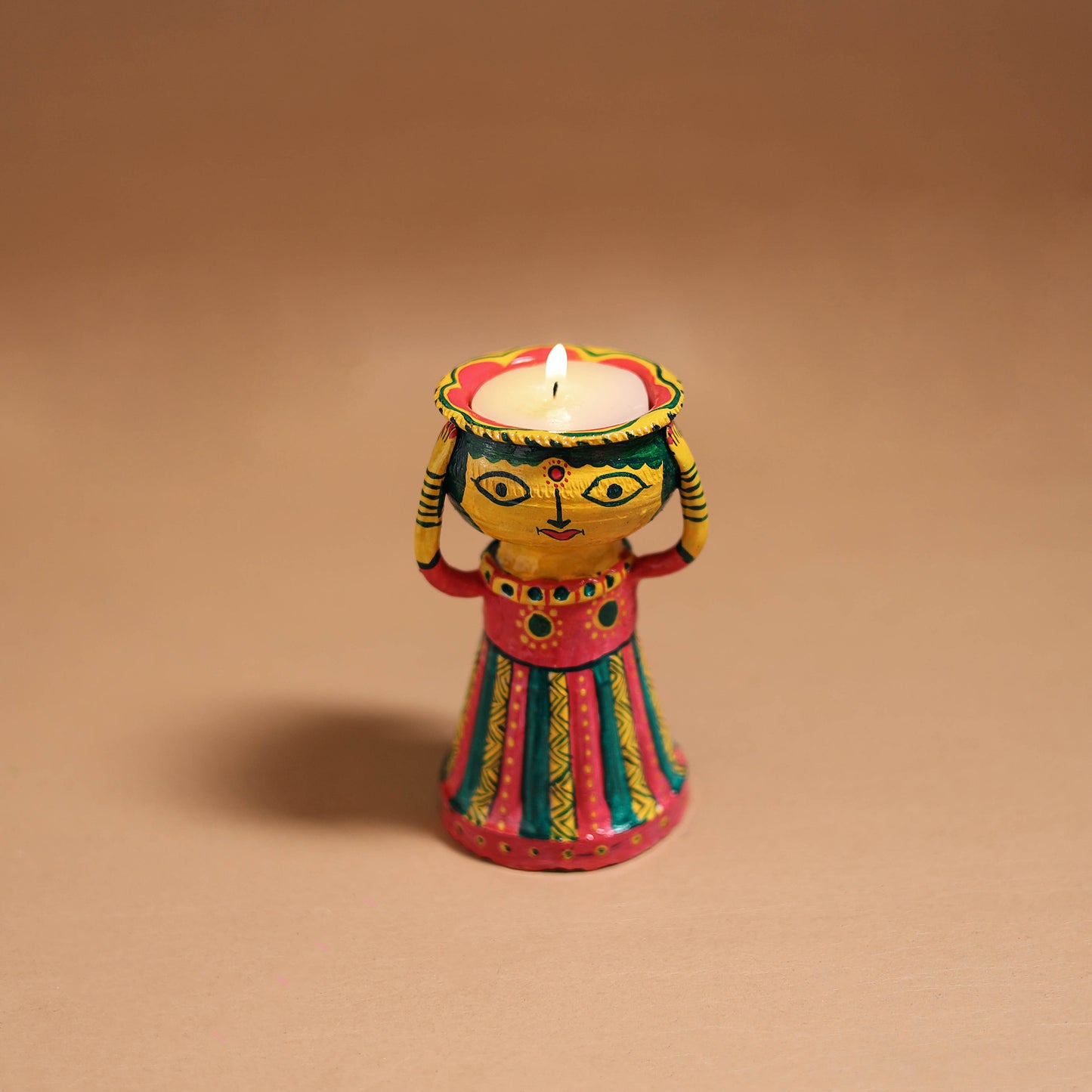 Women - Handpainted Manjusha Art Terracotta Doll Candle Stand for Home Decor 12
