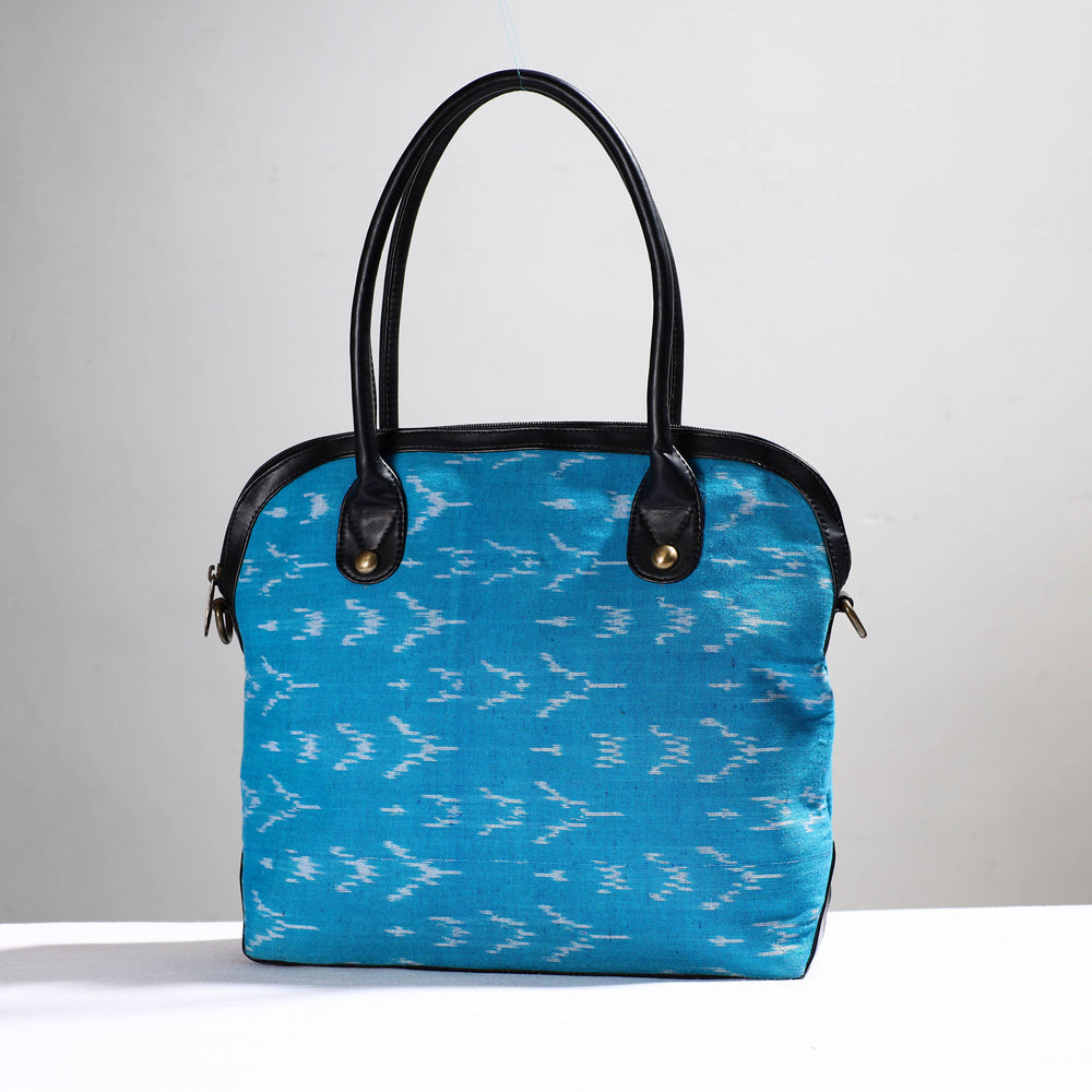 Blue - Handcrafted Woven Ikat Shoulder Bag in Faux Leather