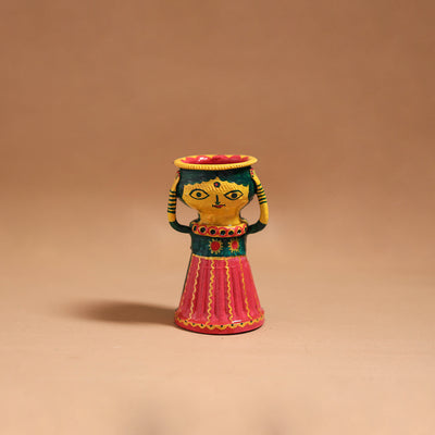 Women - Handpainted Manjusha Art Terracotta Doll Candle Stand for Home Decor 13