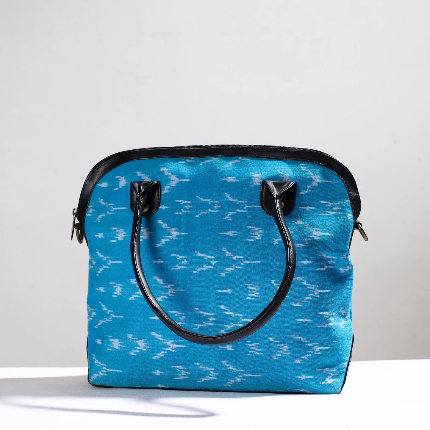 Blue - Handcrafted Woven Ikat Shoulder Bag in Faux Leather