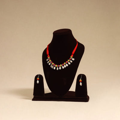 Red - german silver wooden beads necklace set 03