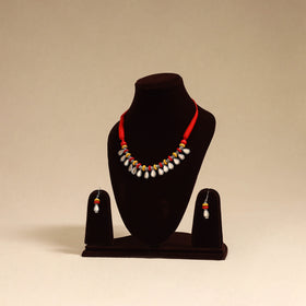 Red - german silver wooden beads necklace set 03