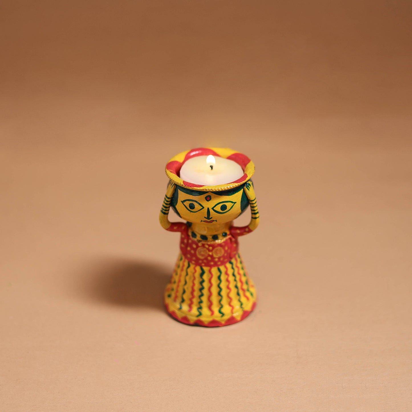 Women - Handpainted Manjusha Art Terracotta Doll Candle Stand for Home Decor 14