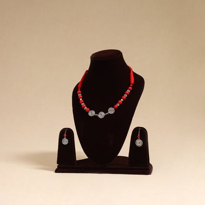 Red - german silver wooden beads necklace set 11