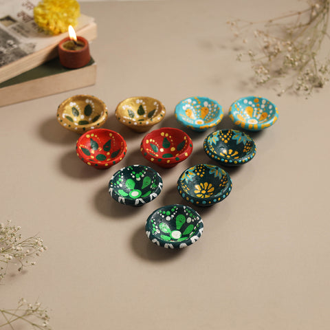 Decorative handpainted clay diya (set of 10) 04